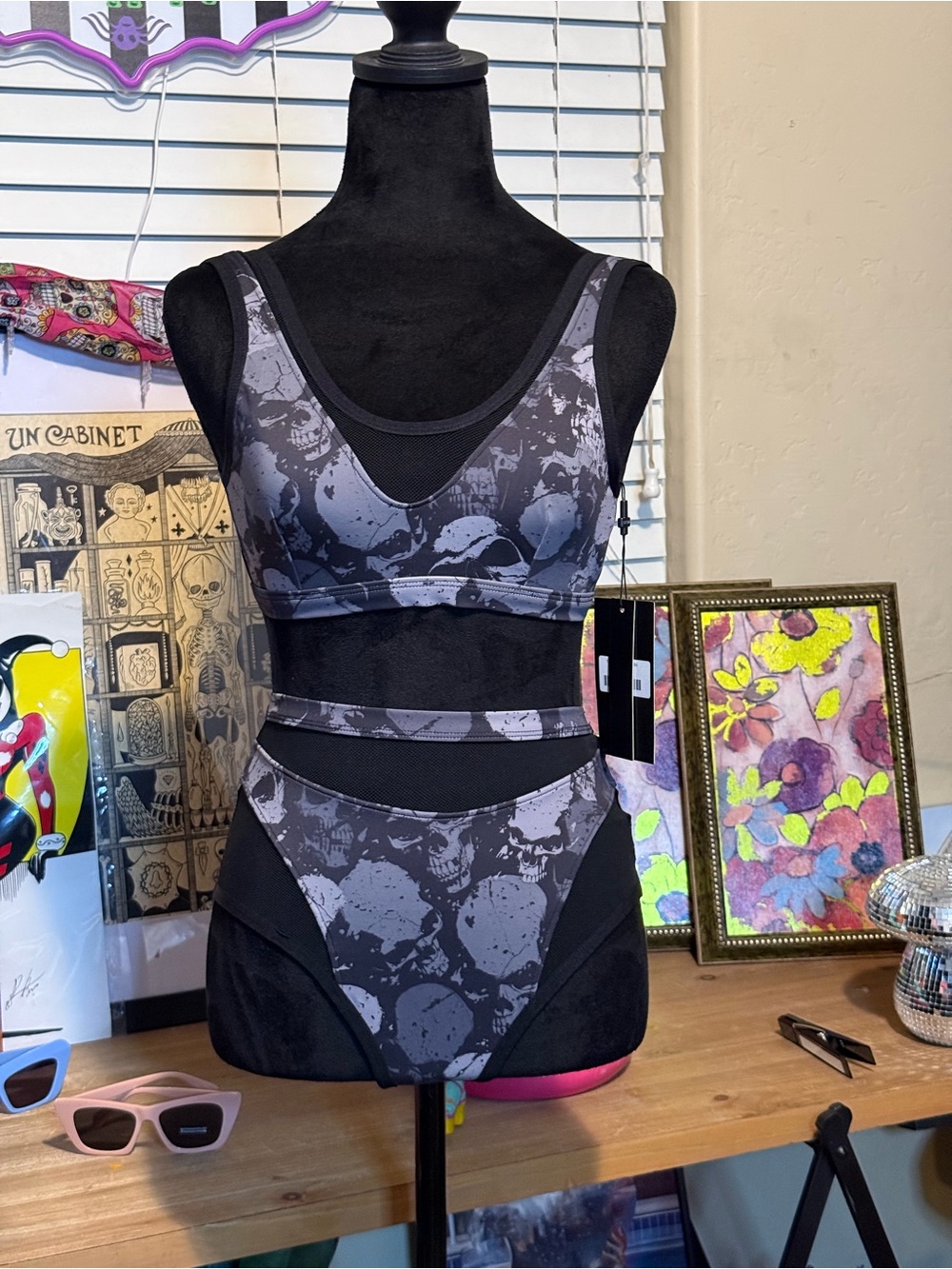 Killstar Gray Skull-Print Two-Piece Bralette & High-Waist Brief Set